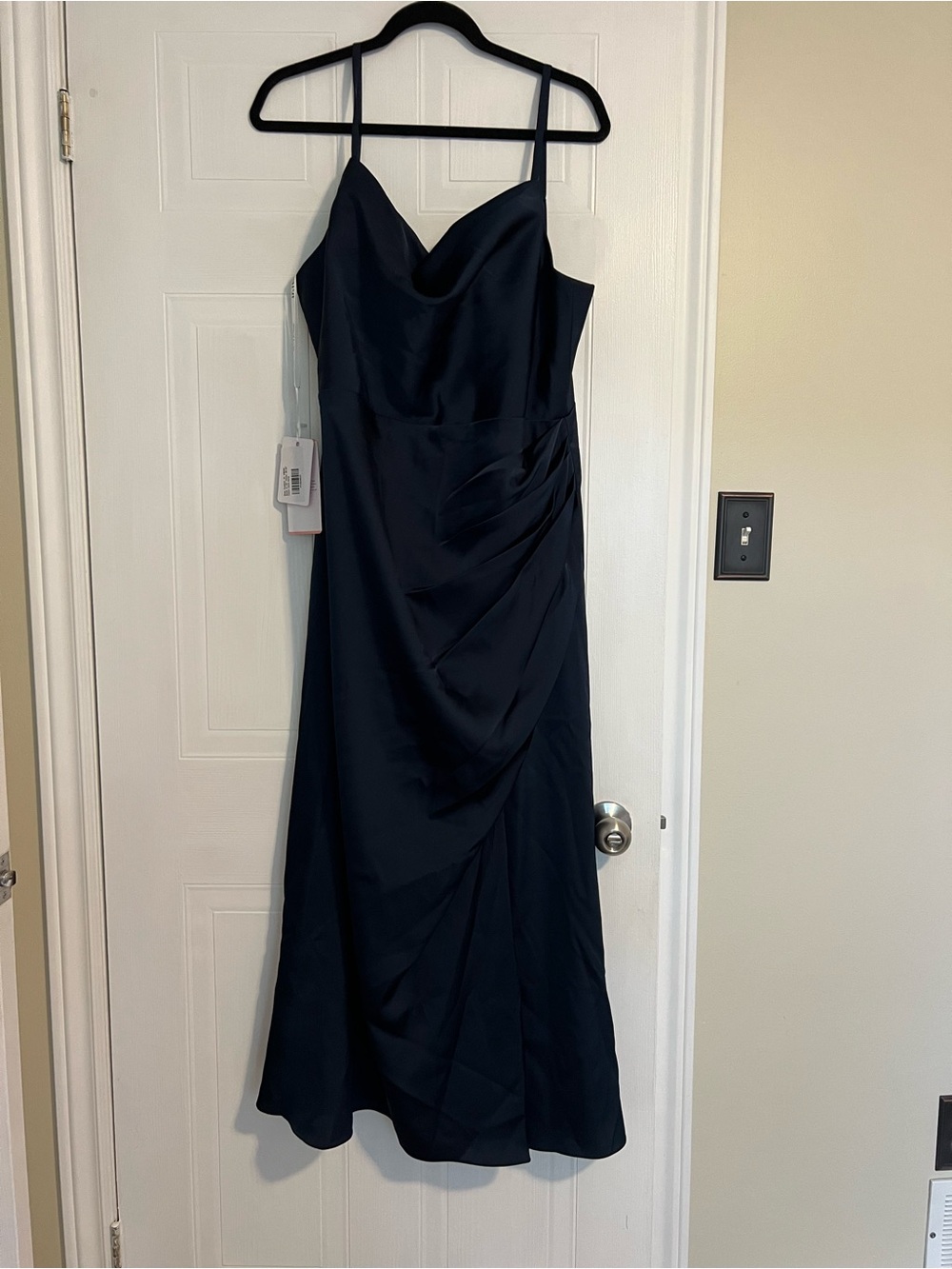 Elegant Cowl Neck Black Dress with Draped Detail